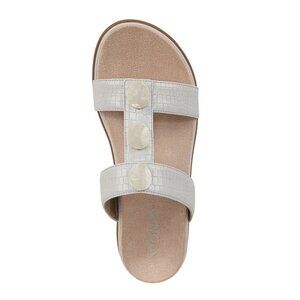 Vionic Serra Taupe Croc Embossed Leather Slide Sandals Women's Size 6.5, NIB
